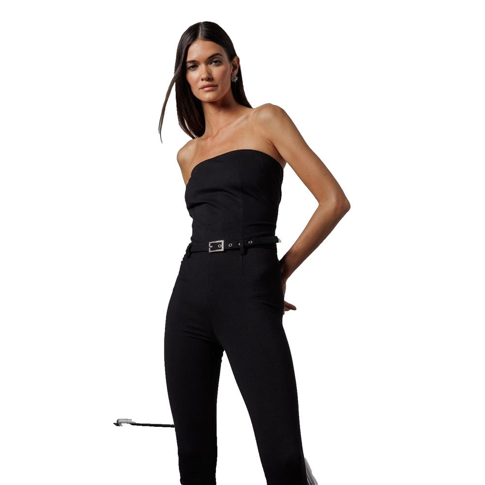 NWT Generation Love Women's Black Crystal Belted Tessa Ponte Jumpsuit Size‎ 0